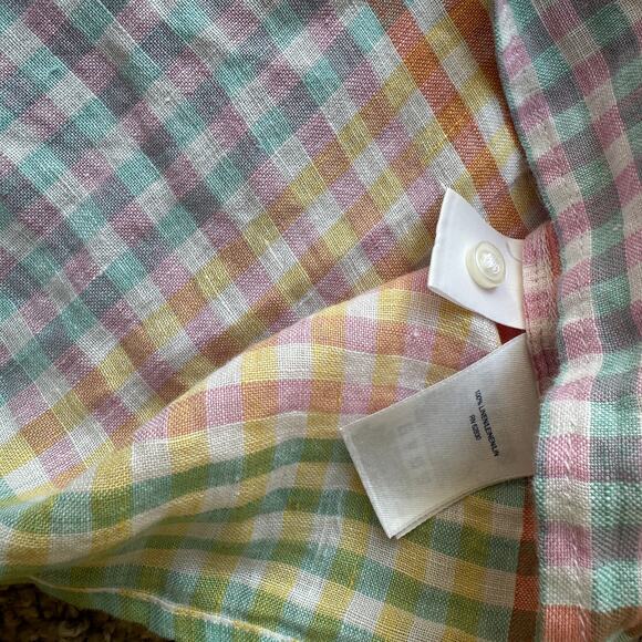 Lands' End rainbow plaid linen convertible sleeve button up shirt, size 3X - Picture 7 of 7